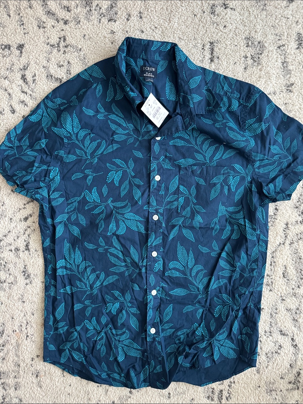J. Crew Men’s Navy Shirt with Teal Leaf Print